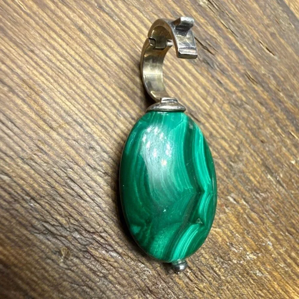 Sterling Silver Malachite Pendant 12.93g large natural stone